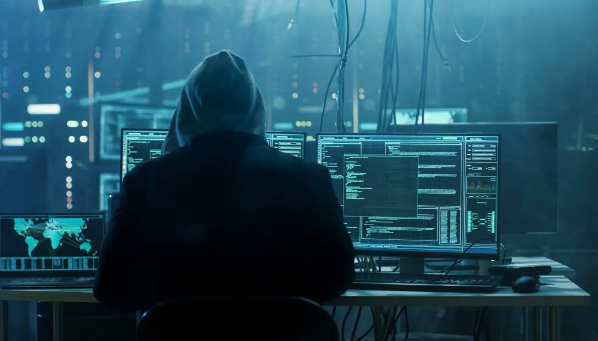 Hacker sitting in front of a computer on mobile view.
